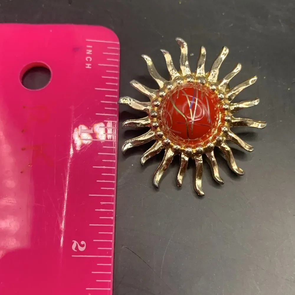 Vintage Sun with Red center Brooch